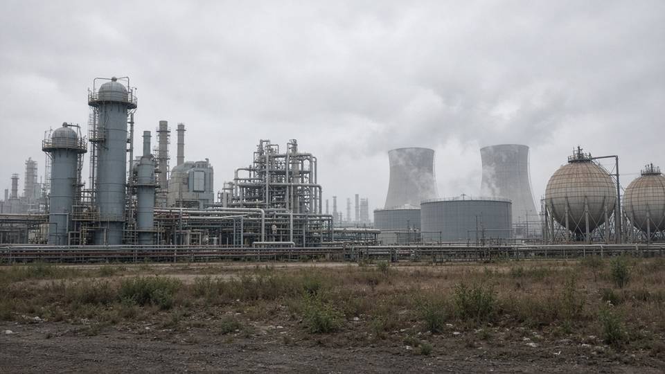 Chemical processing plant with distillation columns and storage spheres